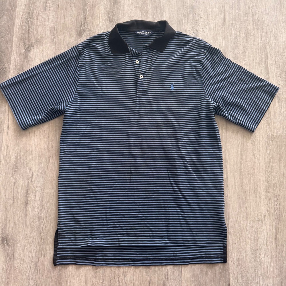 Polo Golf Ralph Lauren Mens Pima Cotton Striped Polo Shirt Blue Navy Size M
